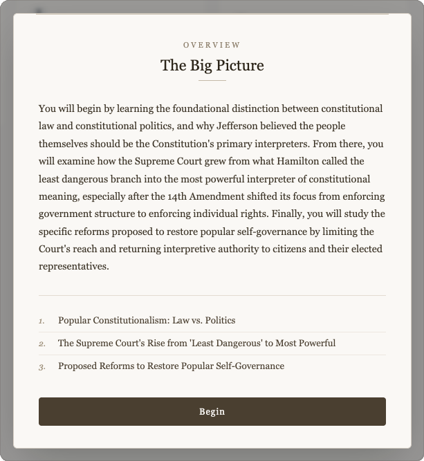 Overview modal showing the big picture roadmap of study groups