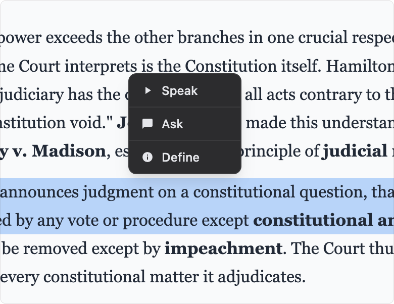 Highlighting a phrase in the explanation to ask about it