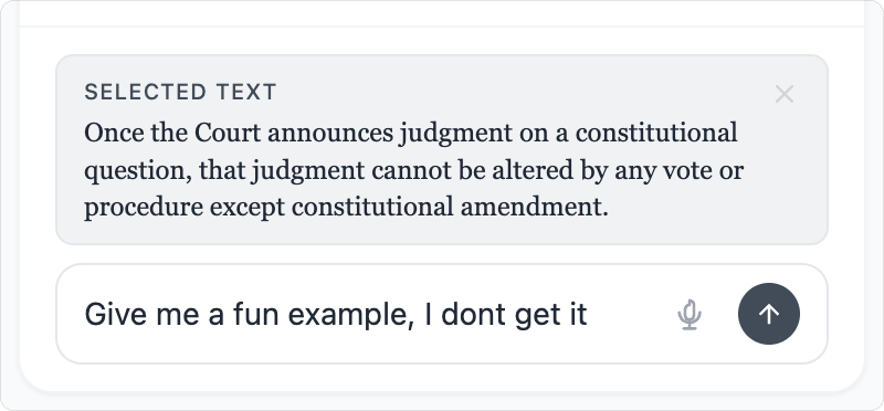Closeup of ask mode: user asking for a fun example